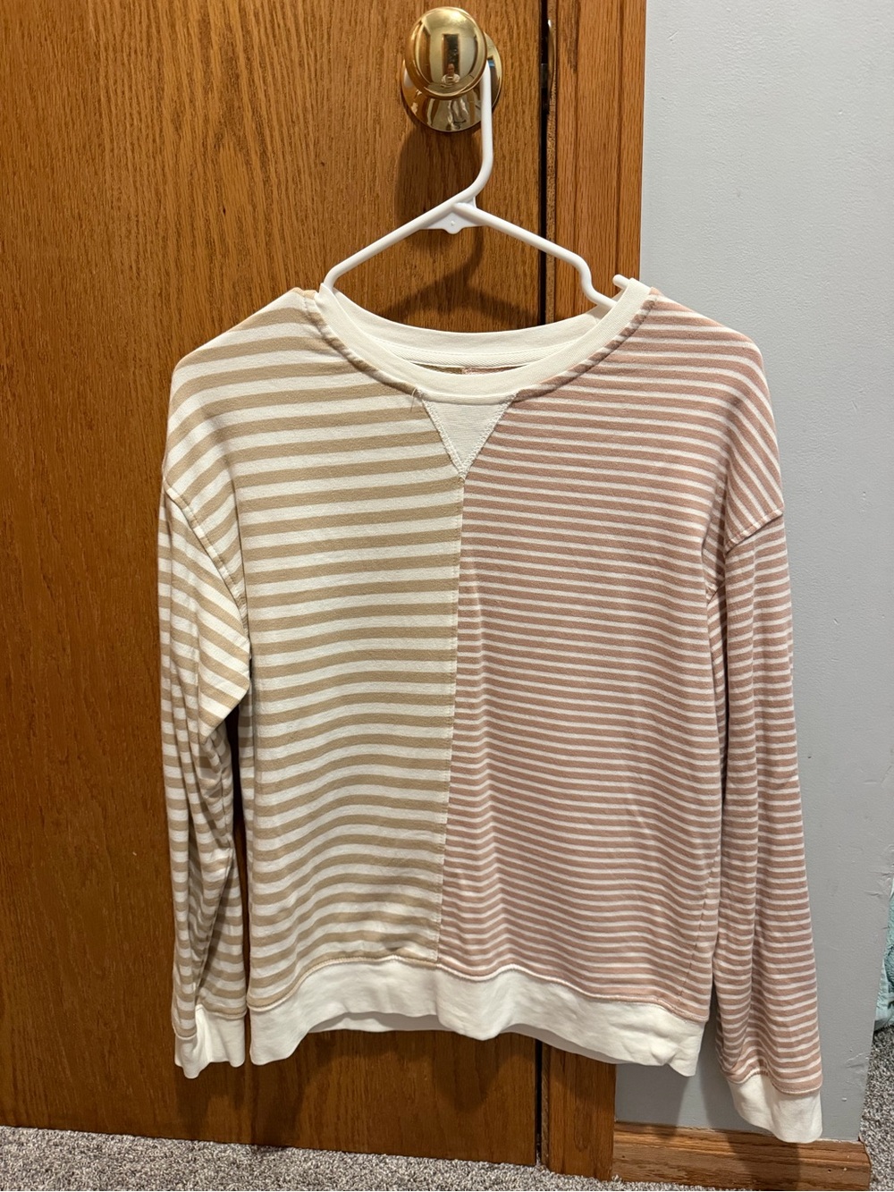 Thread & Supply Two-Tone Striped Crewneck Sweater - Cream & Blush